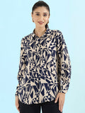 Crepe Classic Collar Printed Long Shirt
