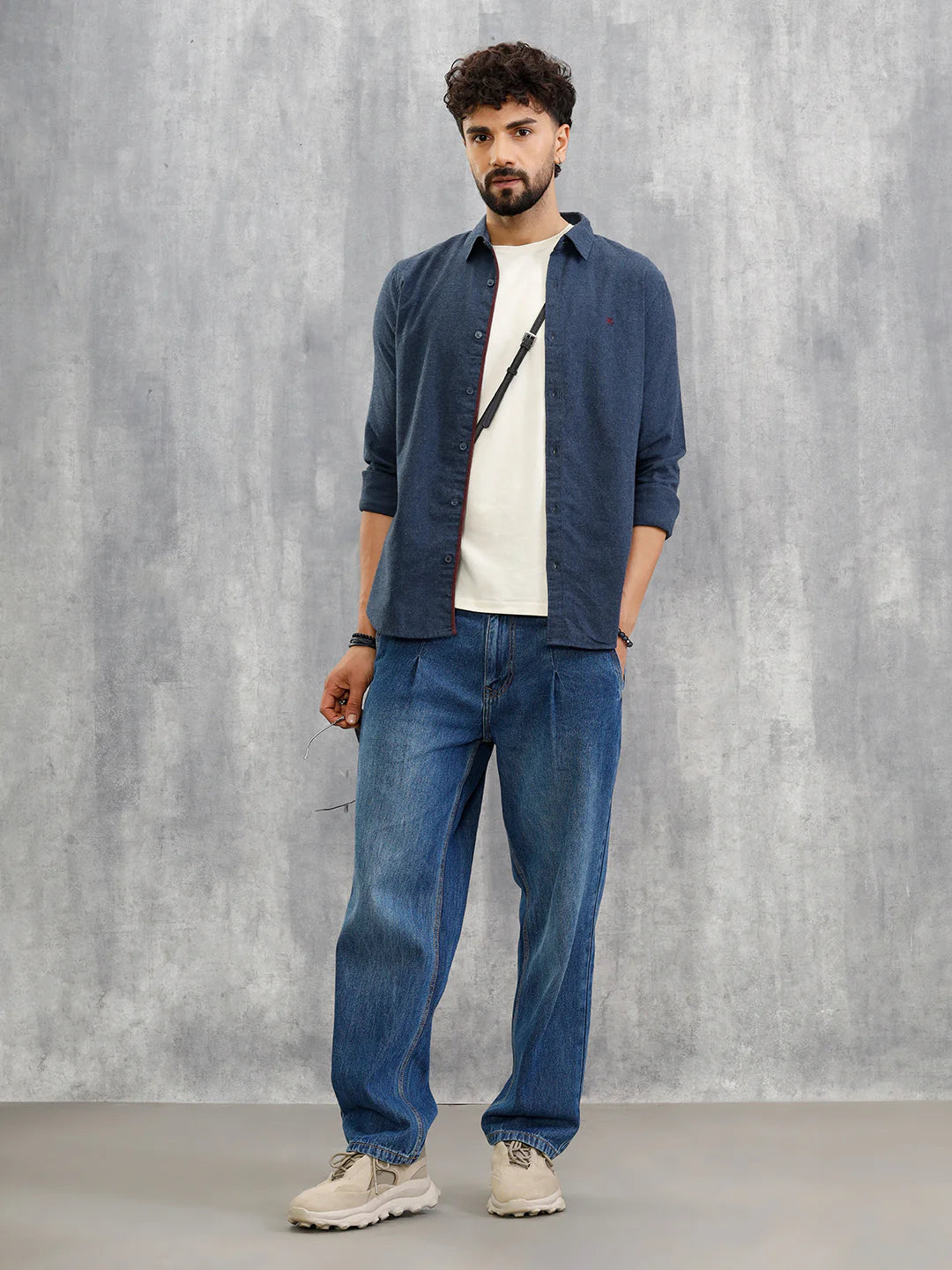 Melange Fabric Smart Shirt In Slim Fit  | Navy Blue