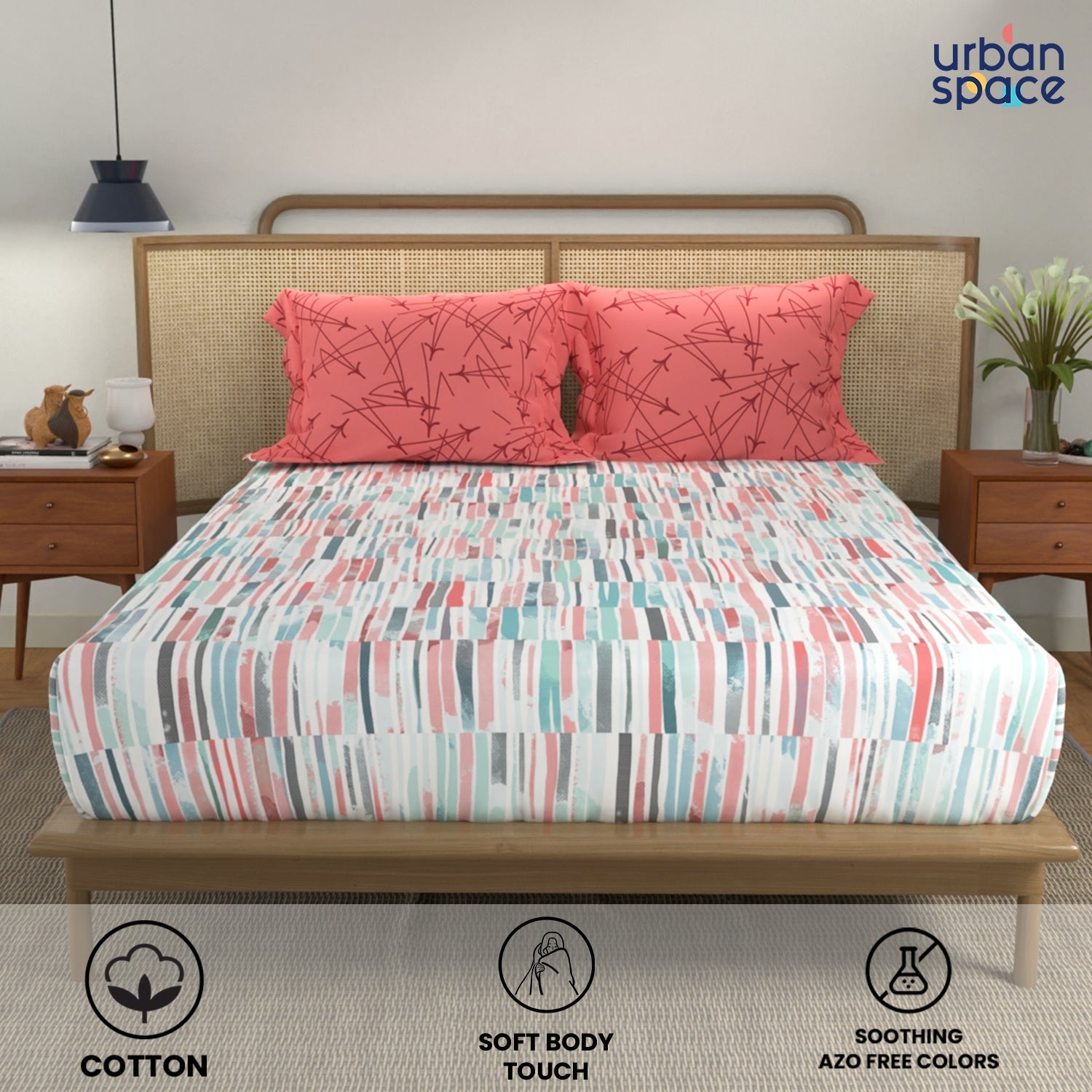 Divine Collection - Cotton Bedsheet With 2 Pillow Covers, Stripes Pink