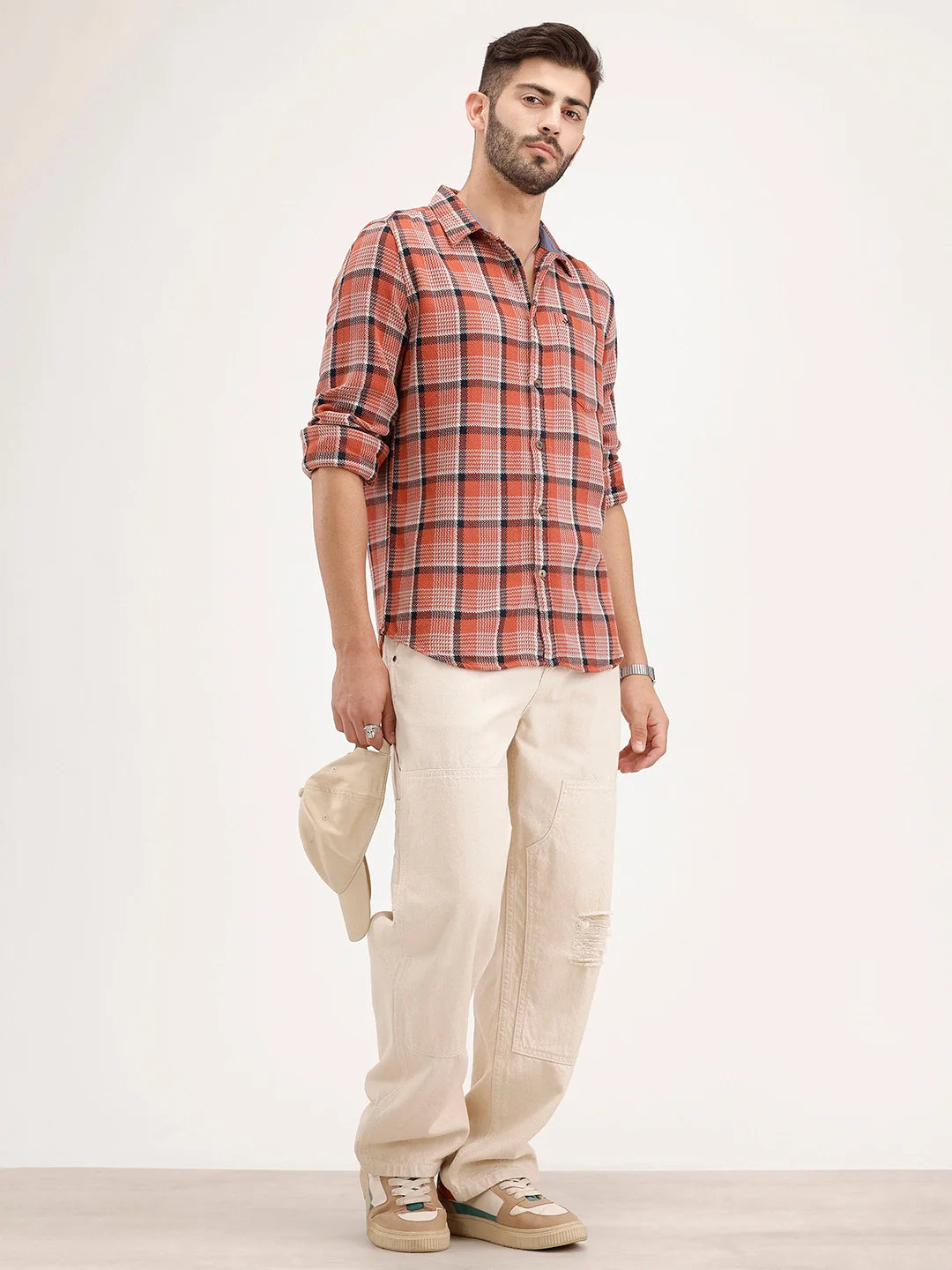 Regular Fit Checkered Shirt | Orange