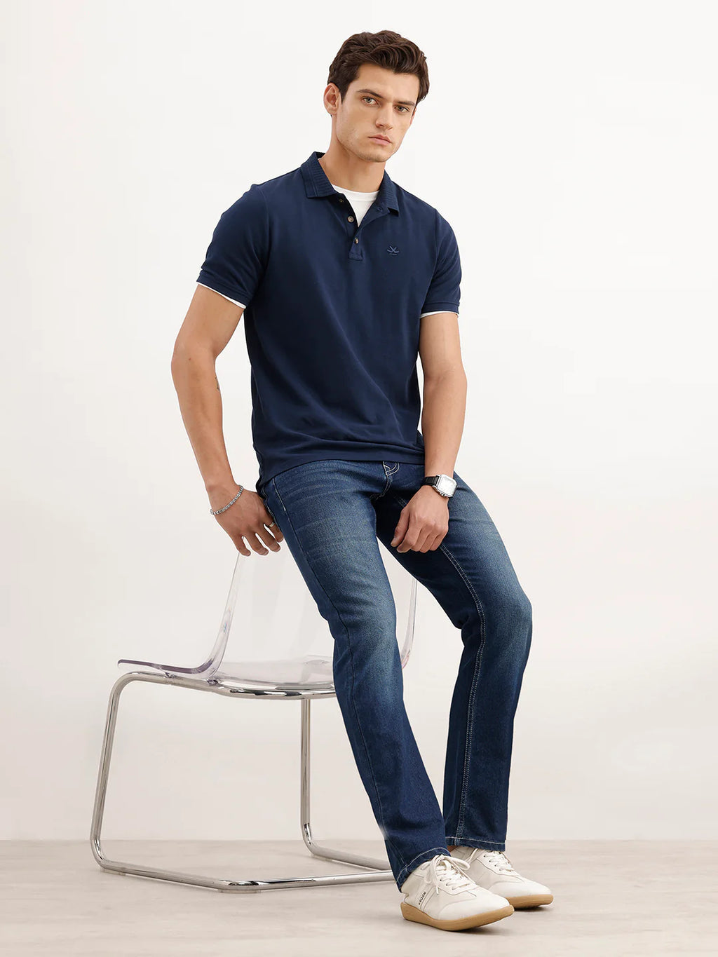 Faded Straight Fit Denim Jeans  | Blue