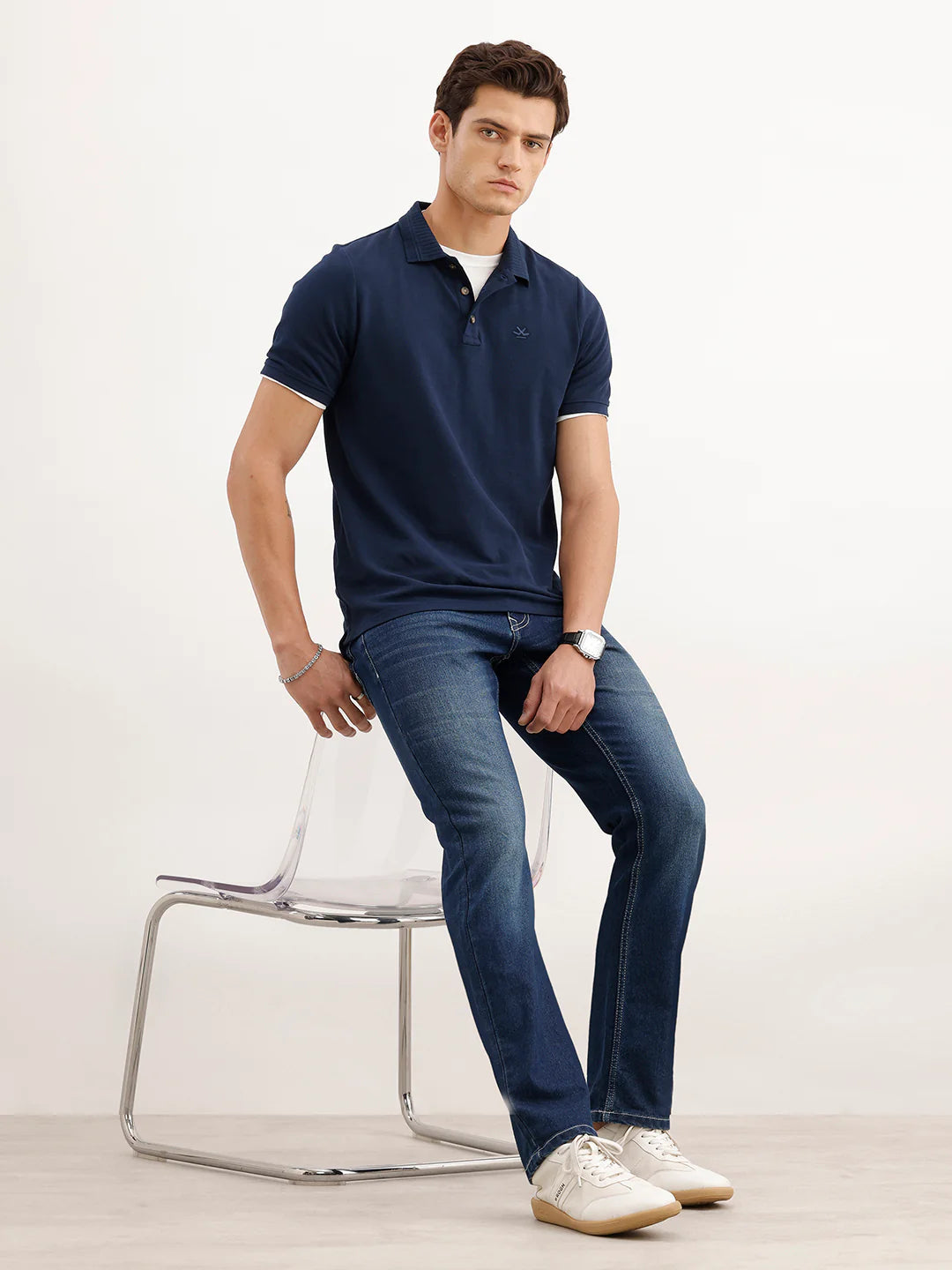 Faded Straight Fit Denim Jeans  | Blue