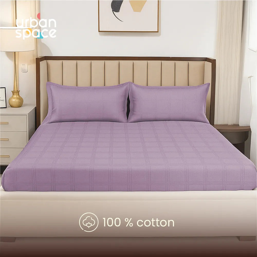 300 TC Super Soft King Bedsheet, Self Woven Checks Design - Soft Mauve Checks