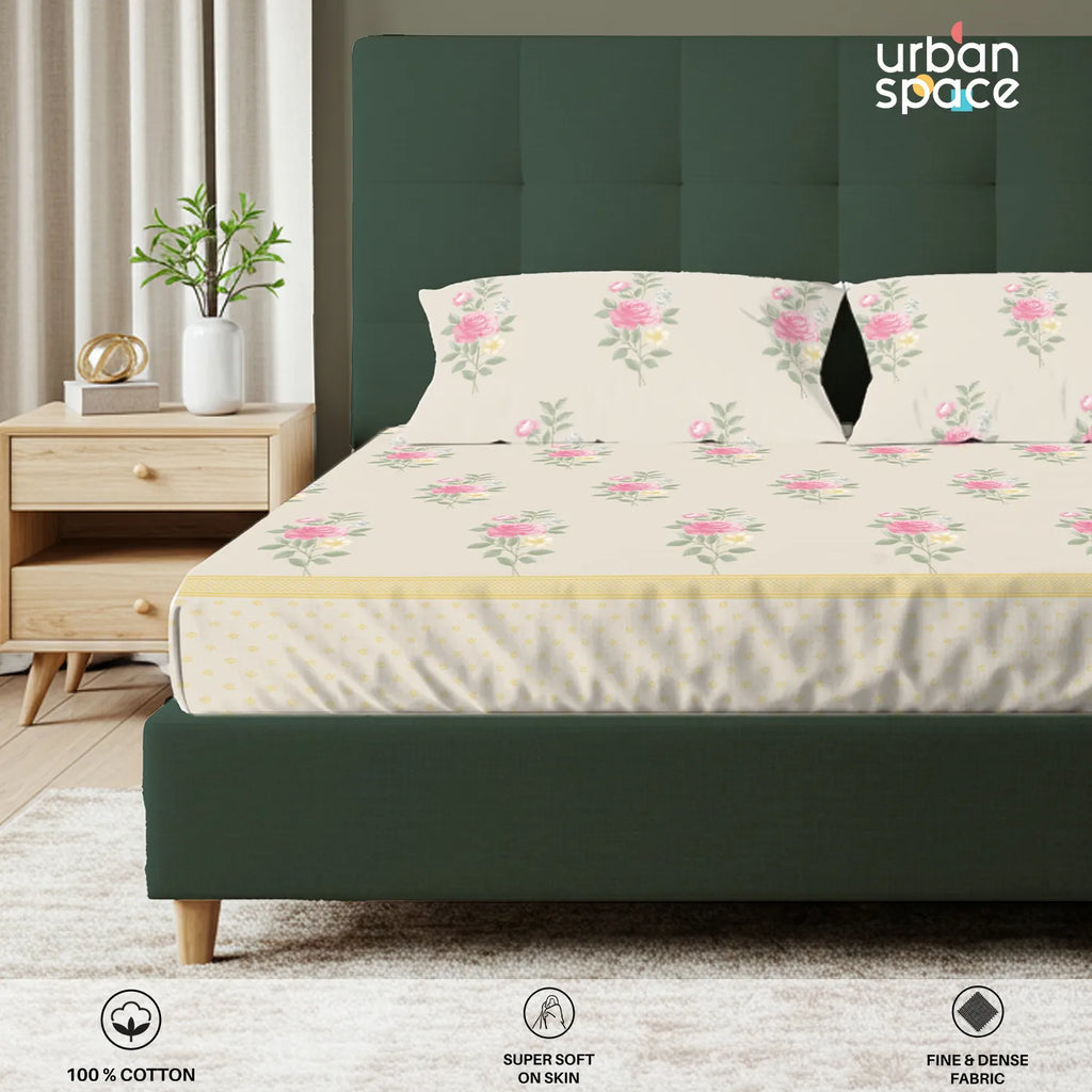 Serene 200 TC 100% Cotton Bedsheet with Pillow Covers - Vintage Rose Soft Brown