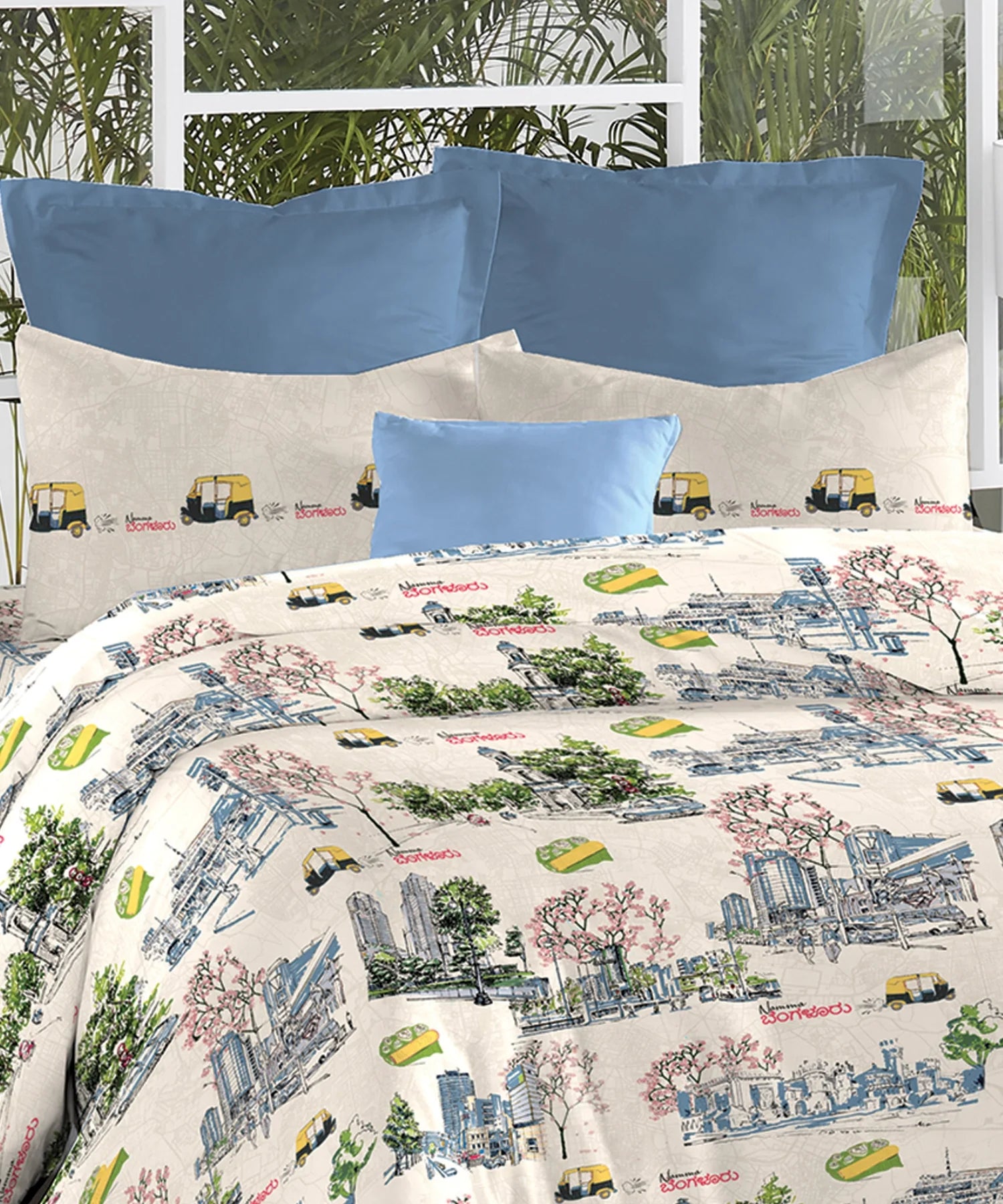 Atulaya Bharat King Bedsheet Set, Namma Bengaluru|144 TC Cotton|2 Pillow Covers