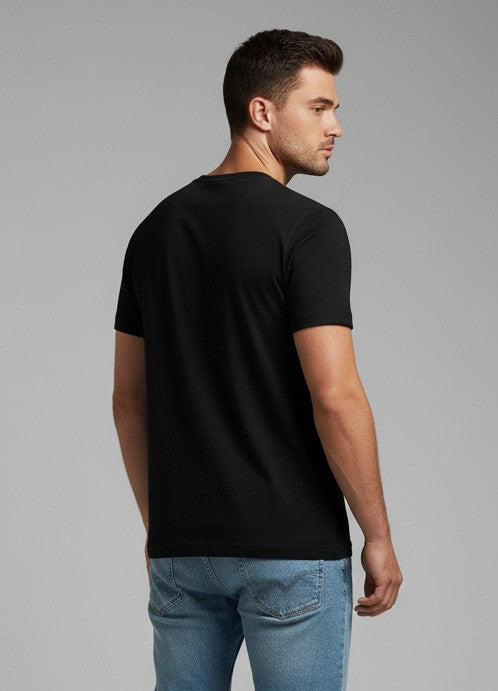 Men Printed Black Cotton Tshirt