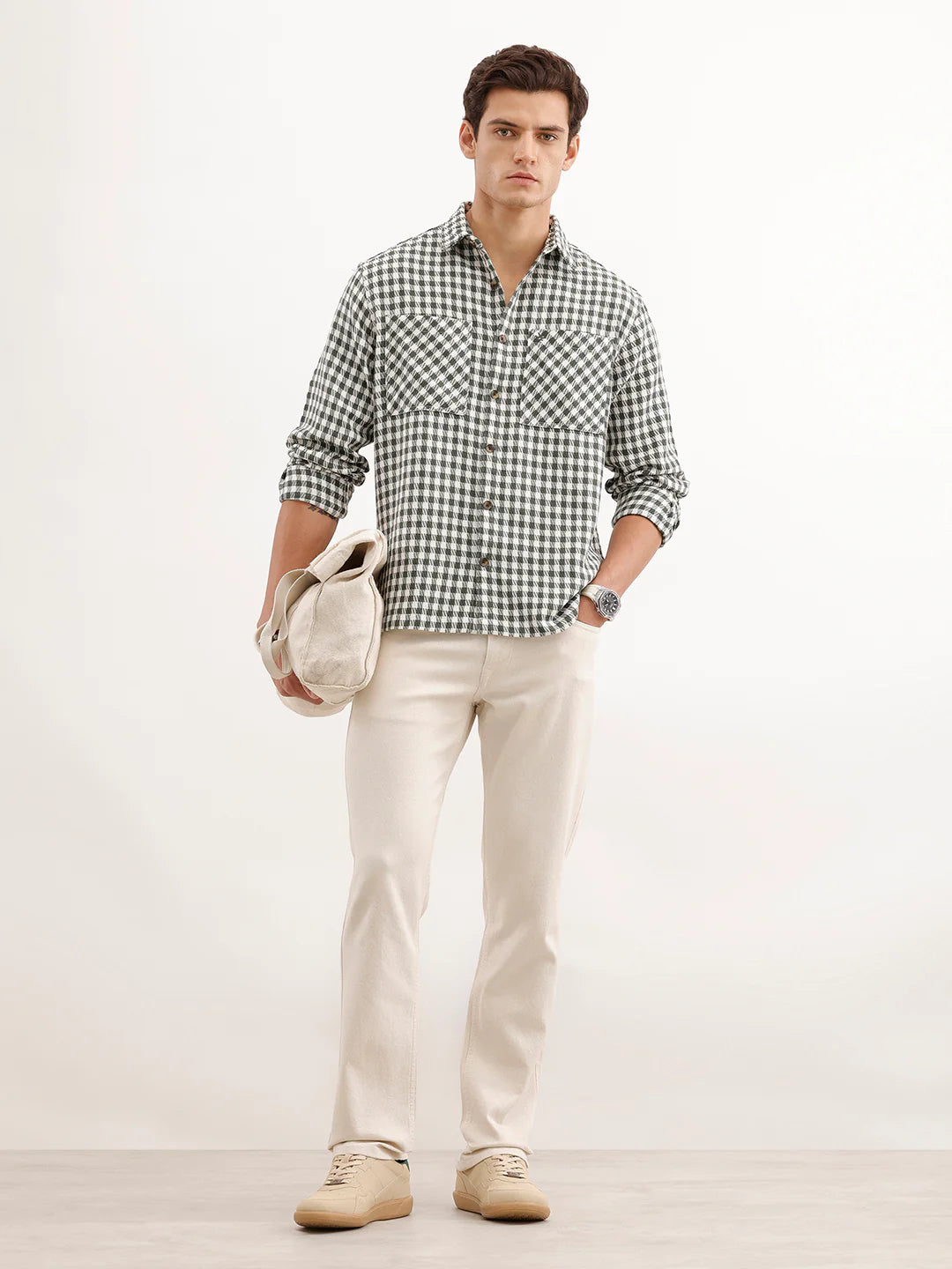 Comfort Fit Checkered Double Pocket Shirt  | Olive