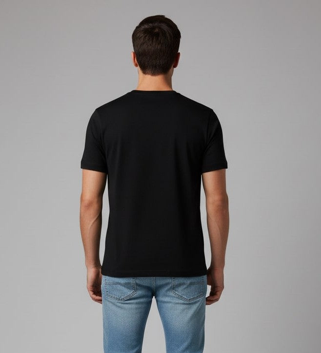 Men Printed Black Cotton Tshirt