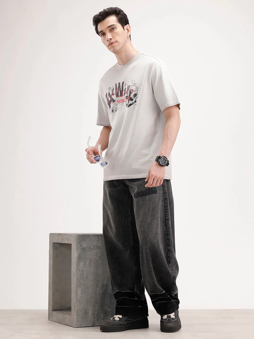 Oversized Front Printed T-Shirt | Grey