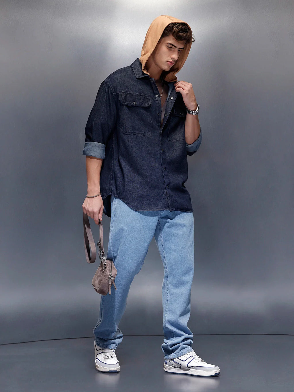 Back Printed Hooded Shirt  | Blue
