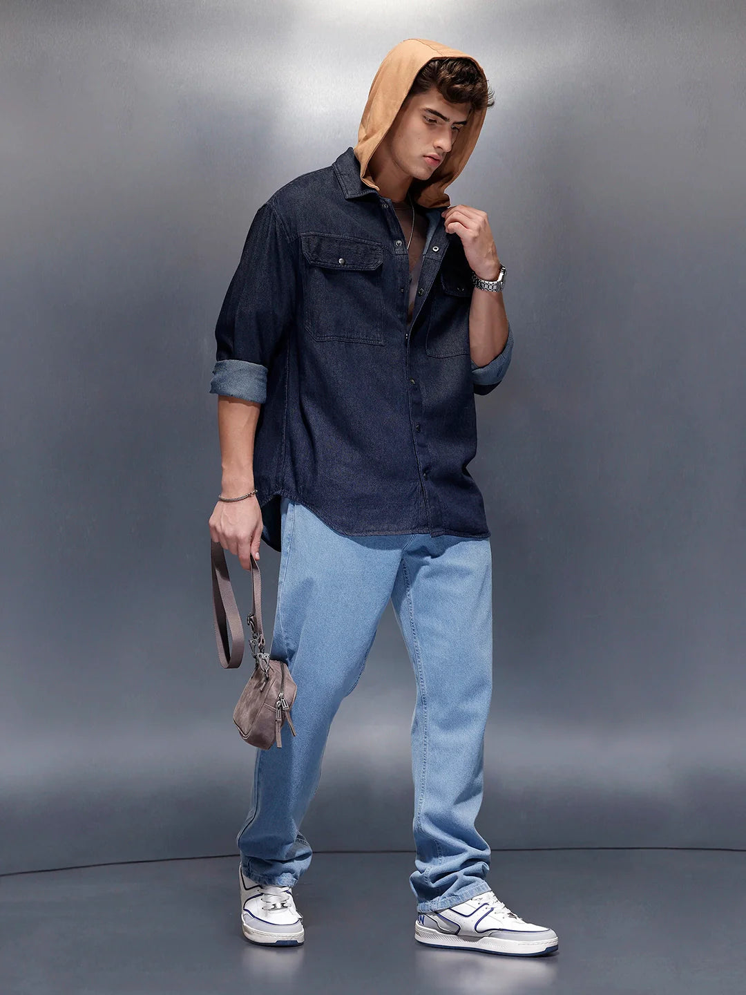 Back Printed Hooded Shirt  | Blue
