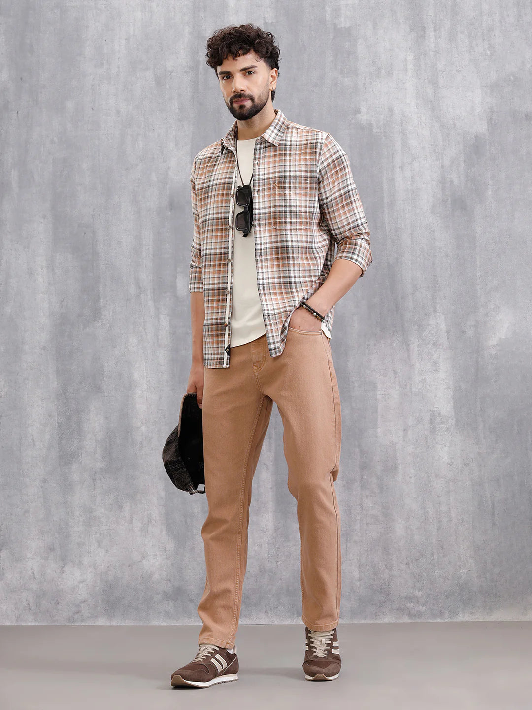 Slim Fit Check Shirt In Special Slub Weave | Rust