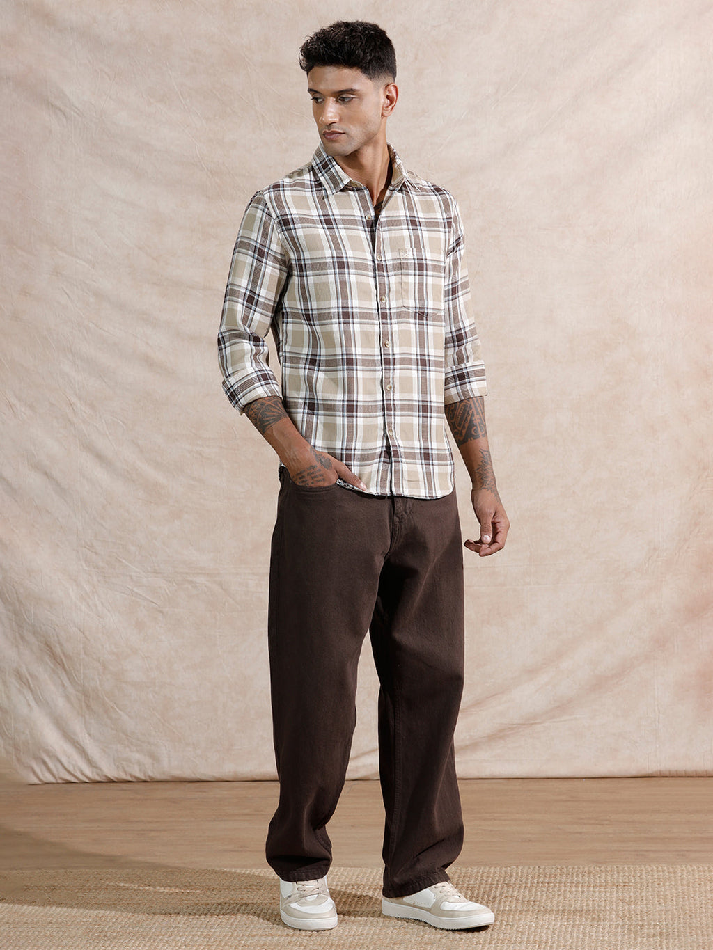 Checked Dobby Regular Fit Shirt | Brown