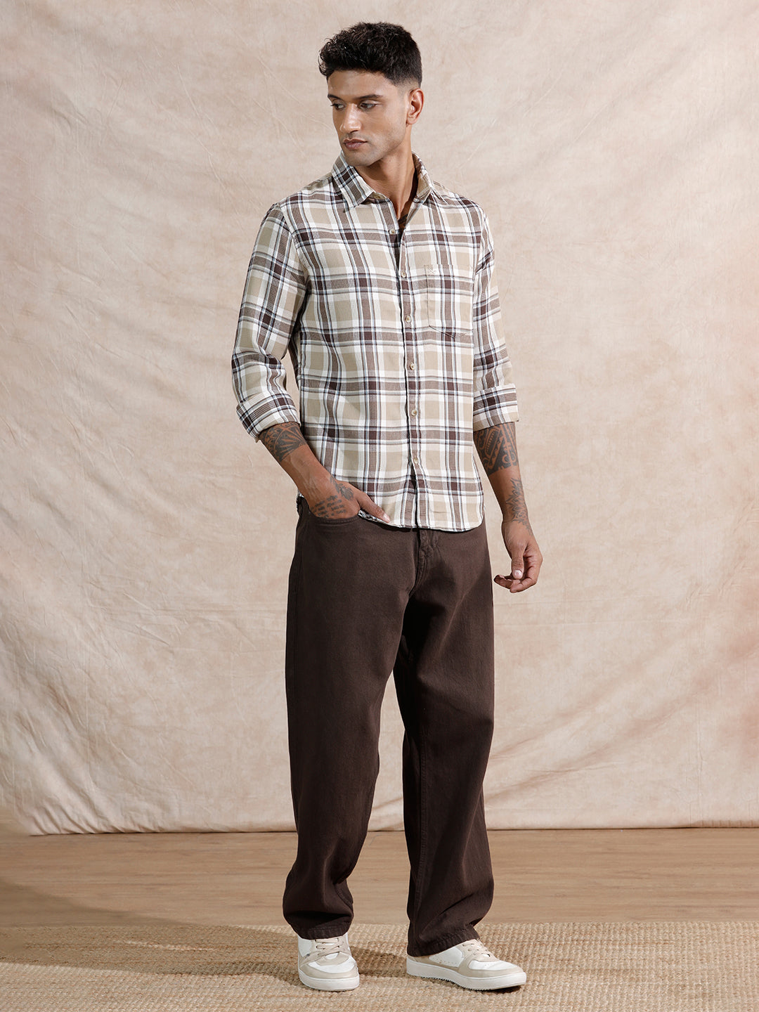 Checked Dobby Regular Fit Shirt | Brown