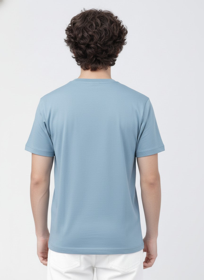 Men Cotton Ice Blue T-Shirt