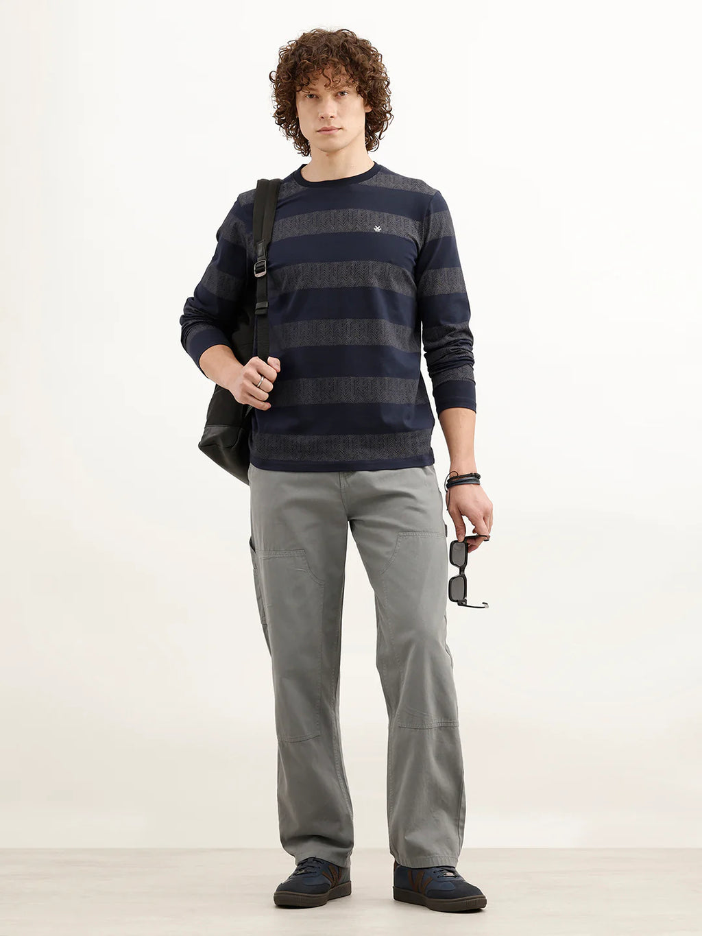 Slim Fit Printed Striped T-Shirt | Navy Blue