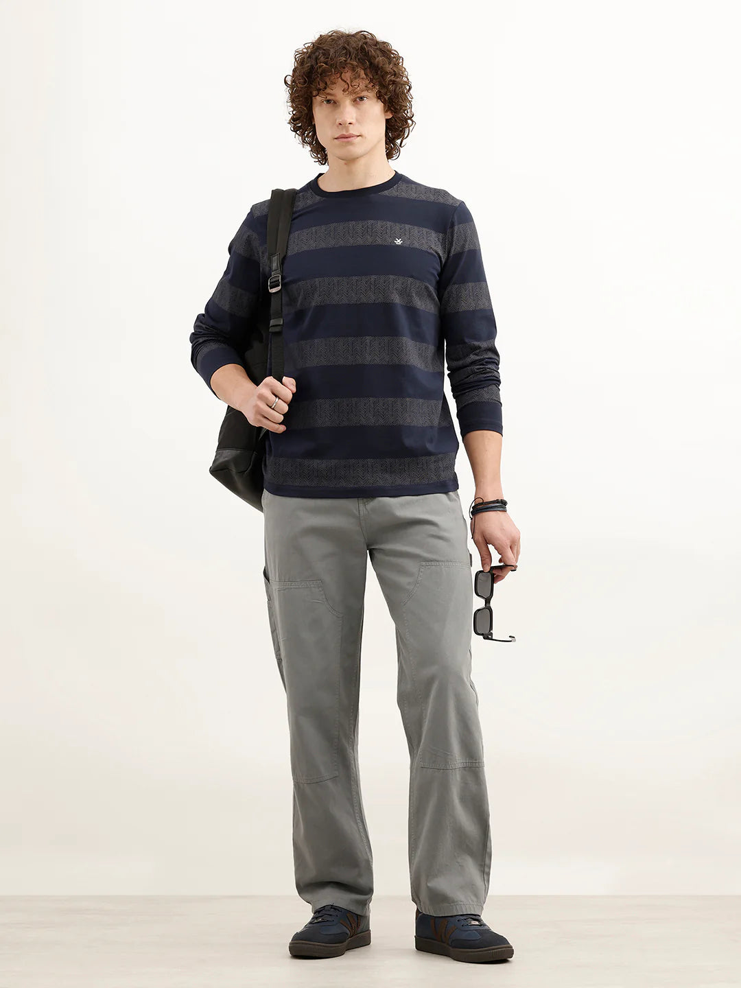 Slim Fit Printed Striped T-Shirt | Navy Blue