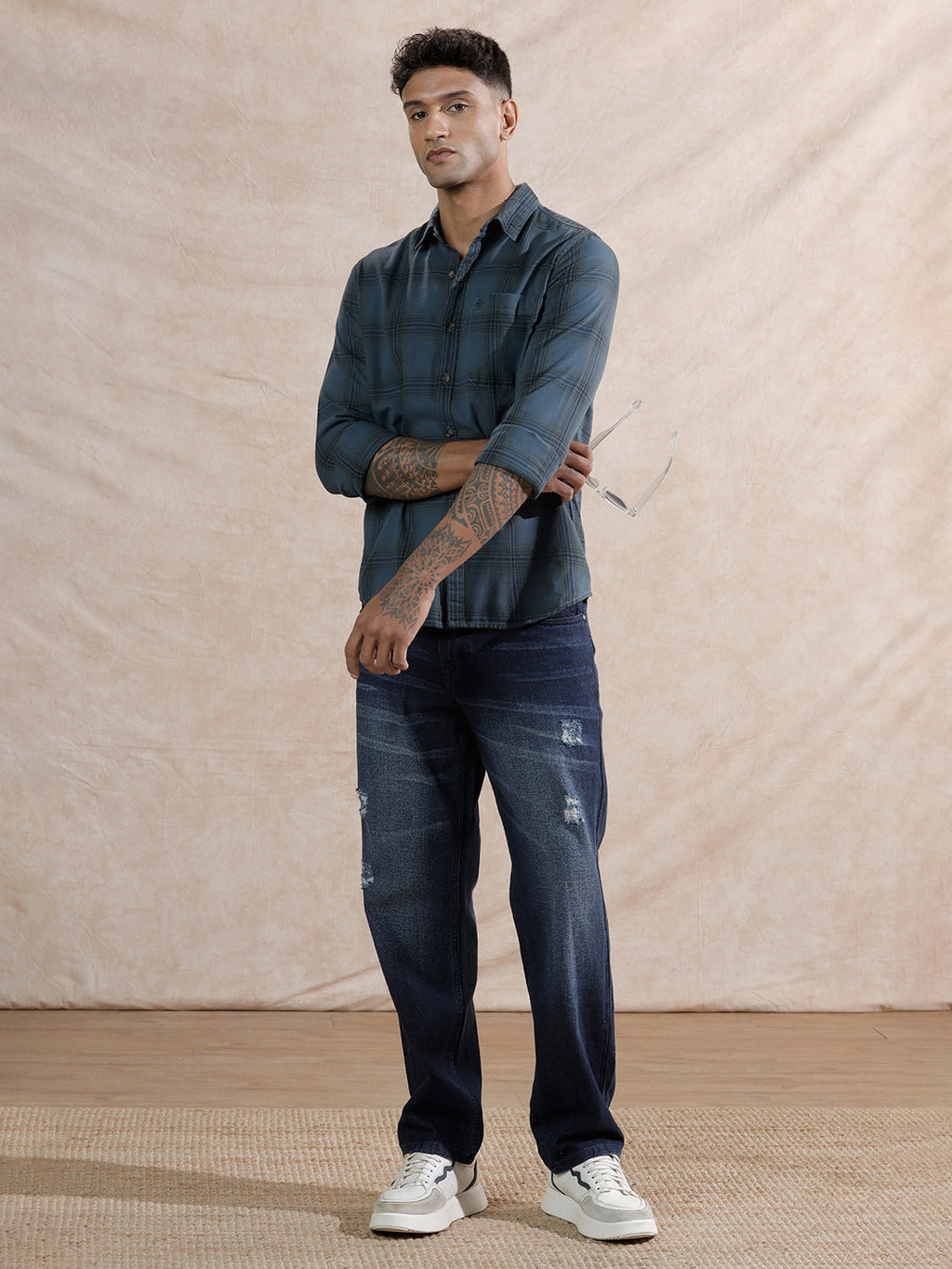 Tonal Checks Regular Fit Shirt | Blue