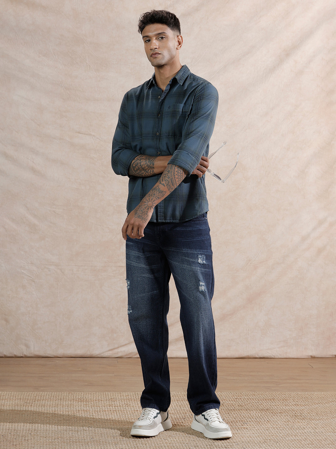 Tonal Checks Regular Fit Shirt | Blue