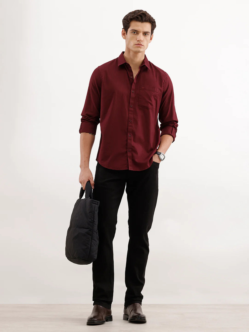 Solid Slim Fit Shirt  | Maroon