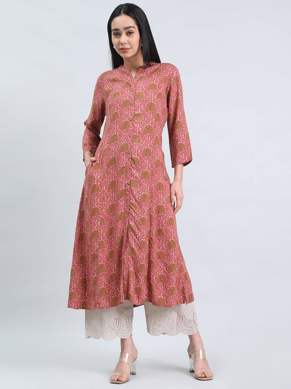 Viscose Ogee Jaal Print A-Line Kurta