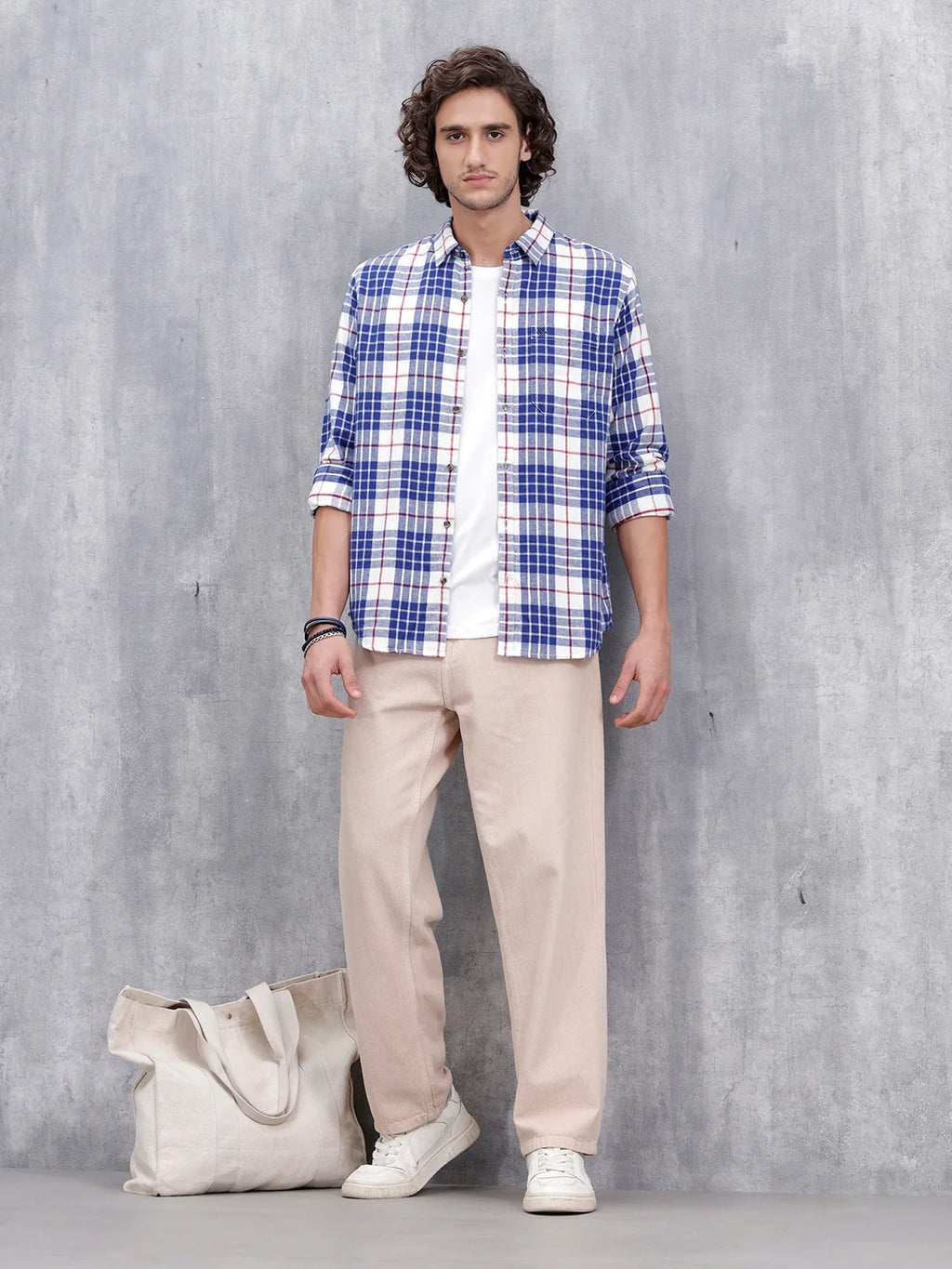 Men's Casual Checkered Pattern Regular Fit Shirt | Navy Blue