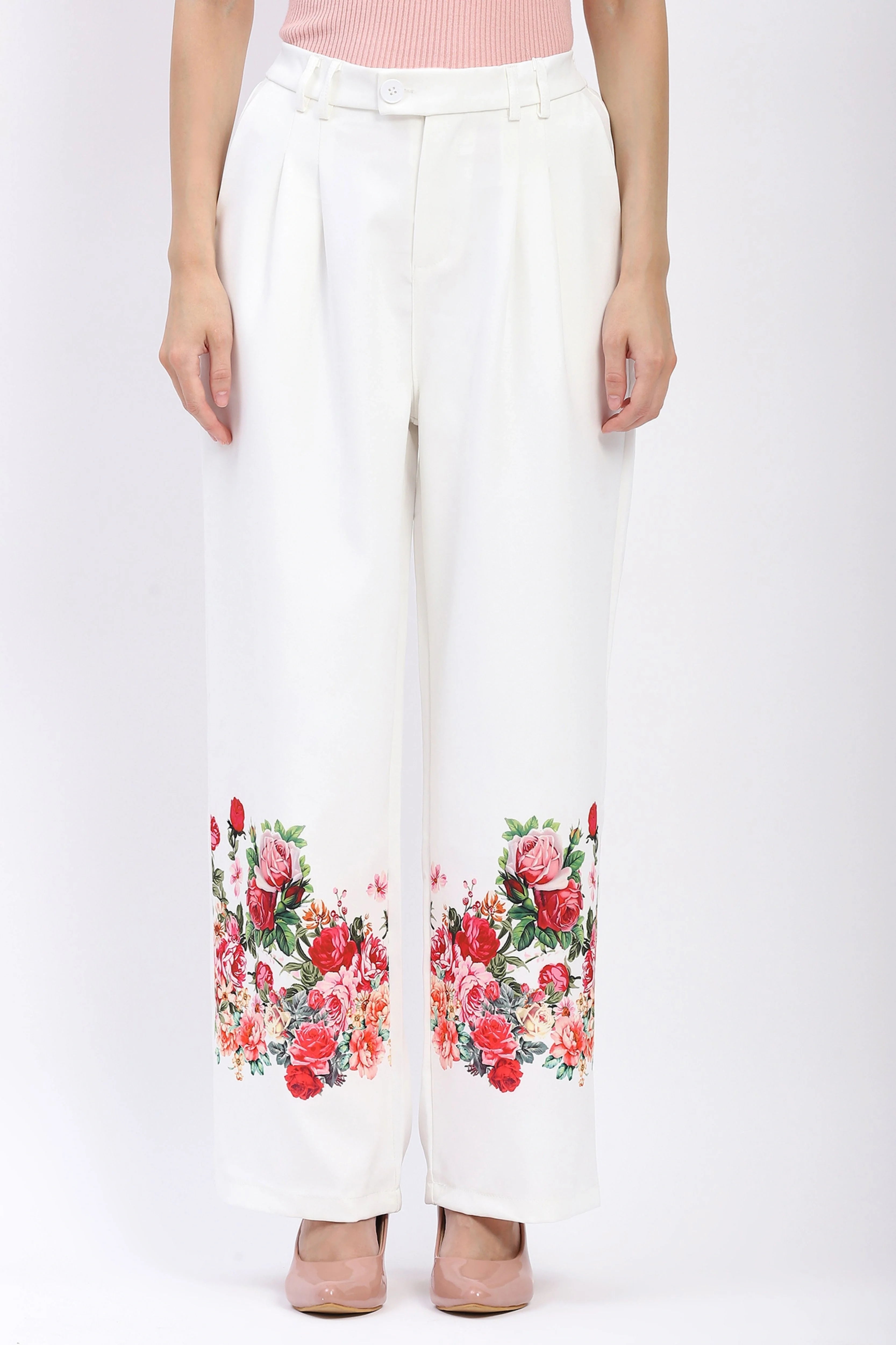 Elegant Floral Straight-Fit Trousers