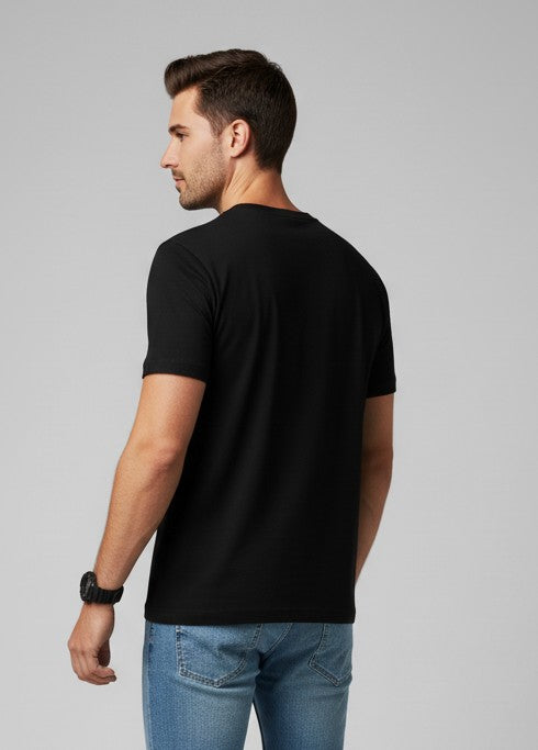 Men Printed Black Cotton Tshirt