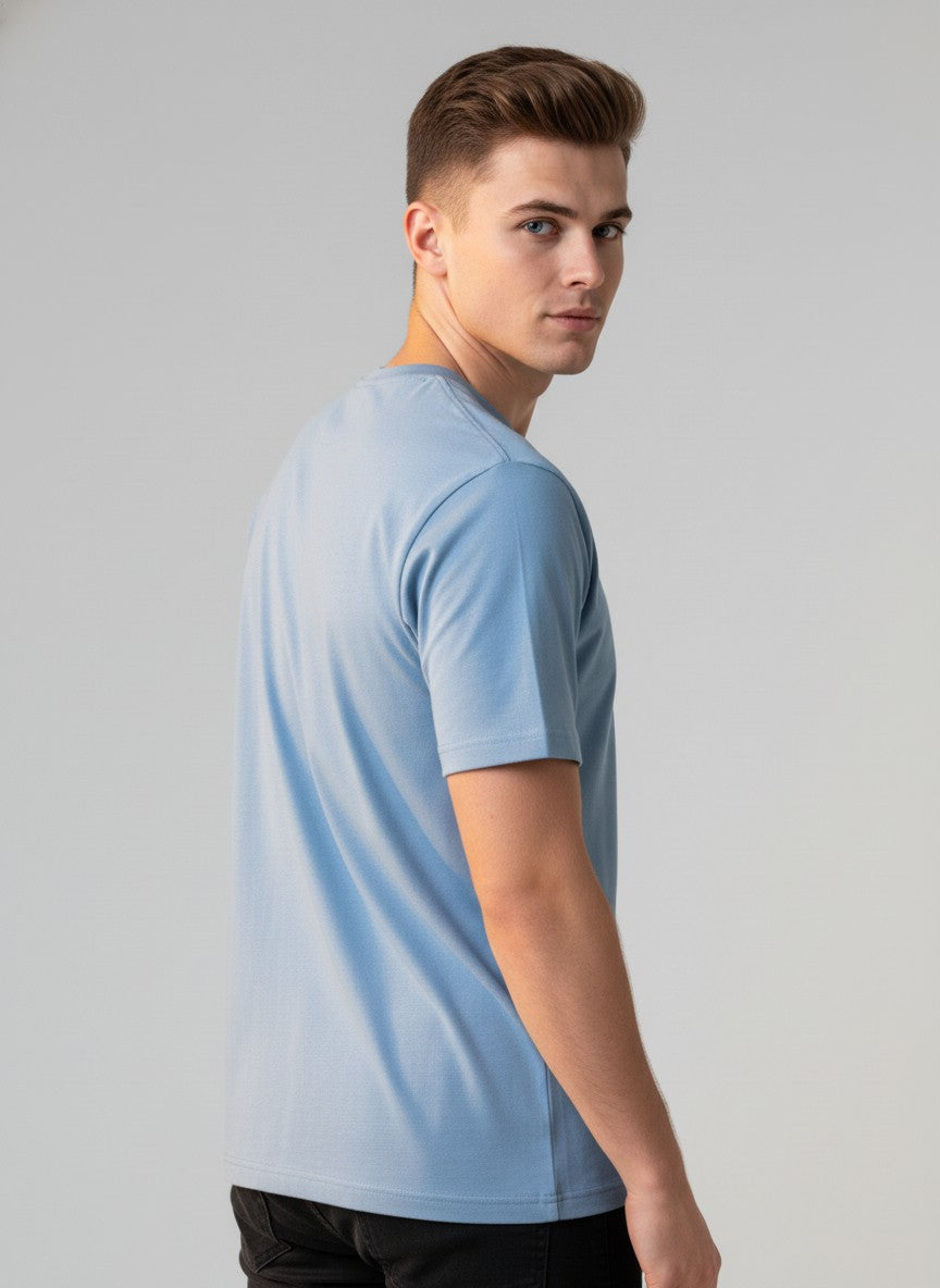 Men Cotton Ice Blue T-Shirt