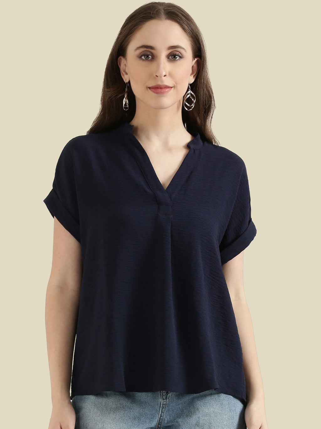 Mandarin Collar Textured Blouse