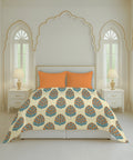 Home Essential Royal Bloom Queen Bedsheet Set, Dhalia Orange| 144TC Cotton| 2 Pillow Covers
