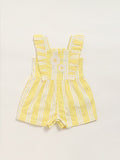 HOP Baby Girls Yellow Striped Cotton Jumpsuit