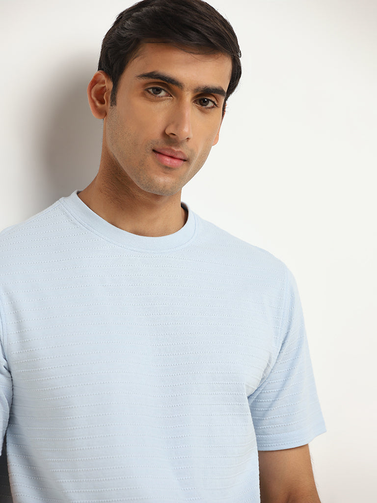 WES Lounge Blue Relaxed Fit Knit Cotton-Blend T-Shirt
