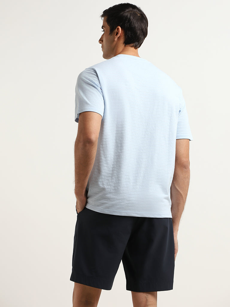WES Lounge Blue Relaxed Fit Knit Cotton-Blend T-Shirt