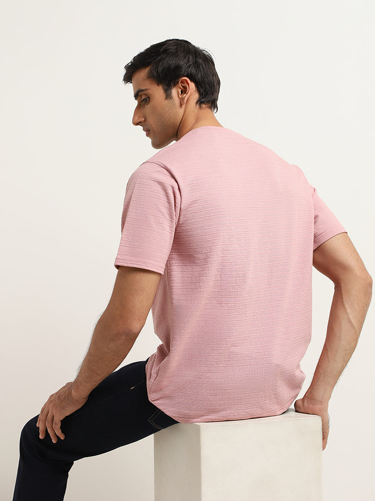 WES Lounge Dusty Pink Relaxed Fit Knit Cotton T-Shirt