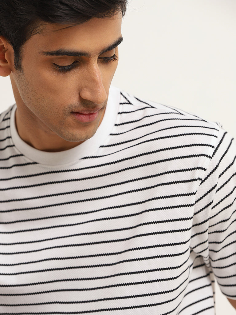 WES Lounge White Relaxed Fit Knit Cotton-Blend T-Shirt