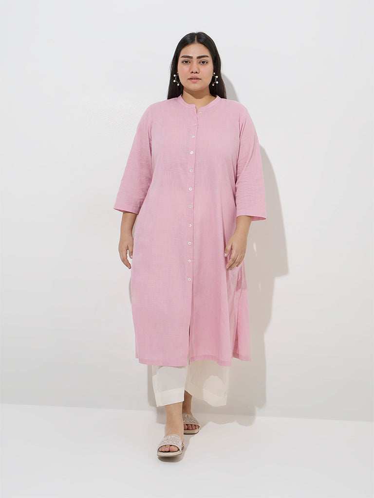 Diza Pink Solid Design A-Line Kurta
