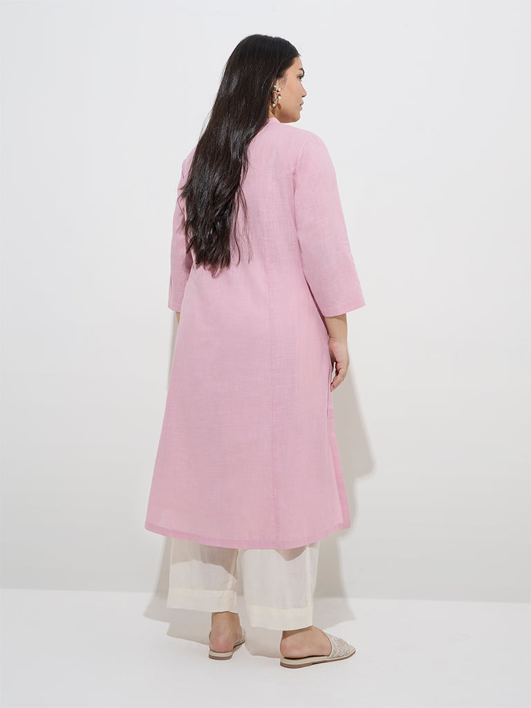 Diza Pink Solid Design A-Line Kurta