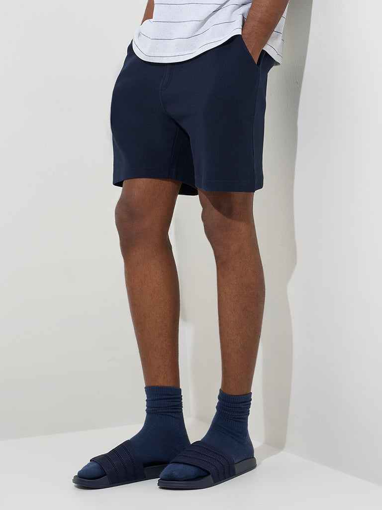 WES Lounge Navy Relaxed-Fit Mid-Rise Cotton-Blend Shorts