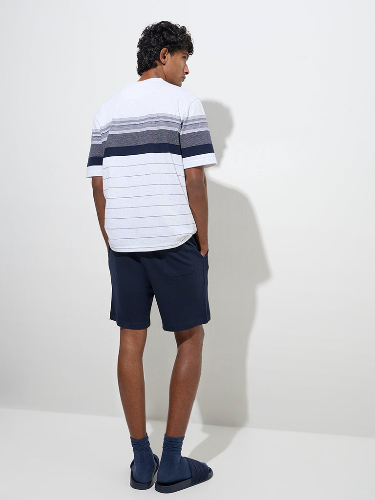 WES Lounge Navy Relaxed-Fit Mid-Rise Cotton-Blend Shorts
