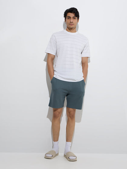 WES Lounge Dark Teal Relaxed-Fit Cotton-Blend Shorts