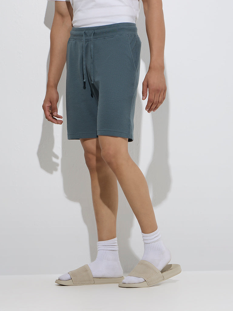 WES Lounge Dark Teal Relaxed-Fit Cotton-Blend Shorts