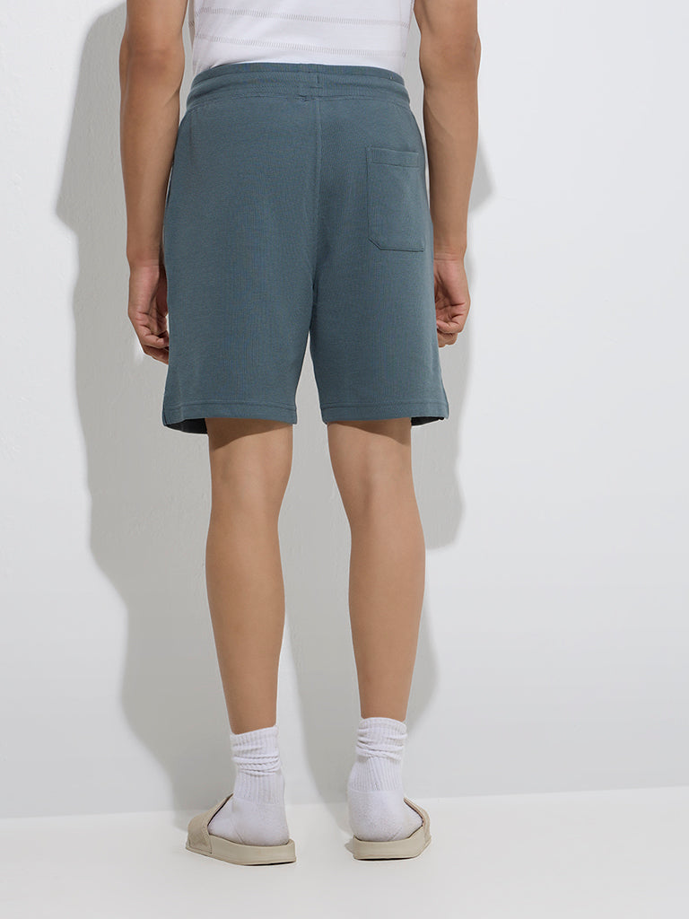 WES Lounge Dark Teal Relaxed-Fit Cotton-Blend Shorts