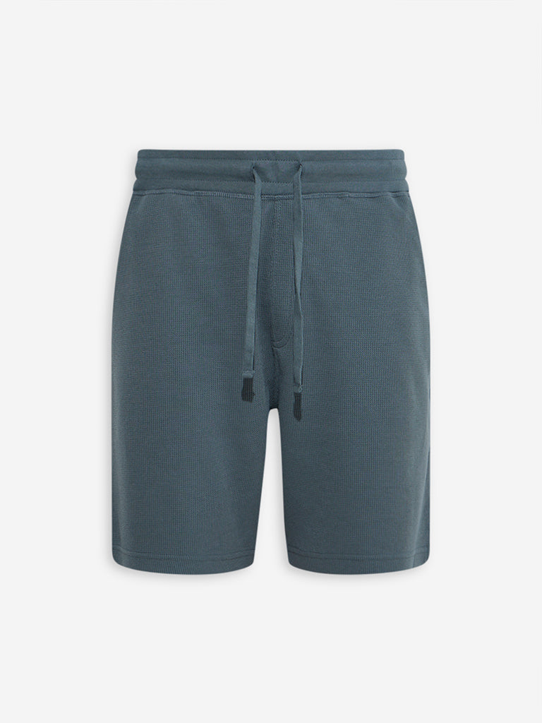 WES Lounge Dark Teal Relaxed-Fit Cotton-Blend Shorts