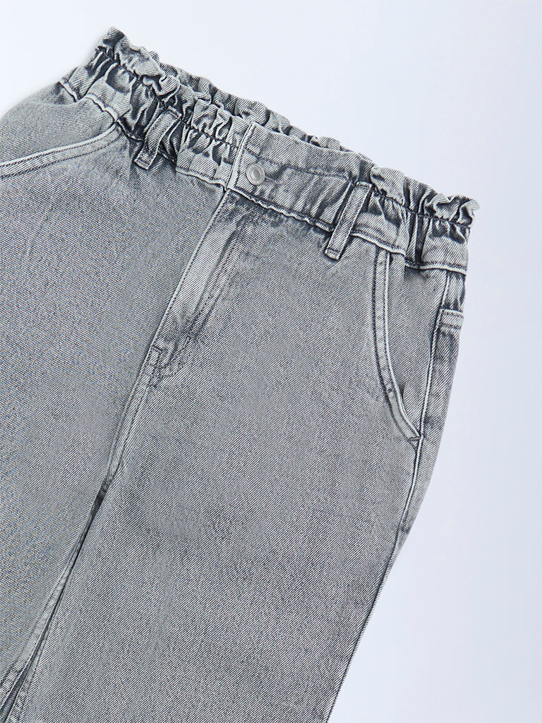 Girls Grey Washed Straight-Fit High-Rise Jeans