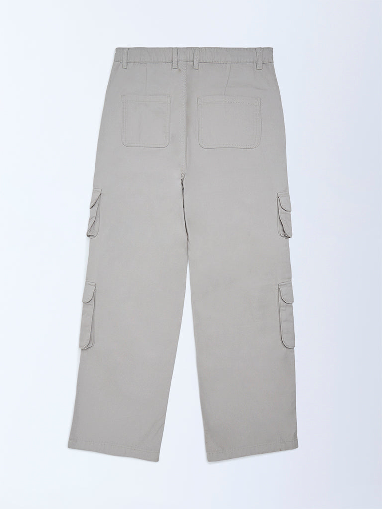 Girls Grey Cargo-Style Mid-Rise Cotton Trousers