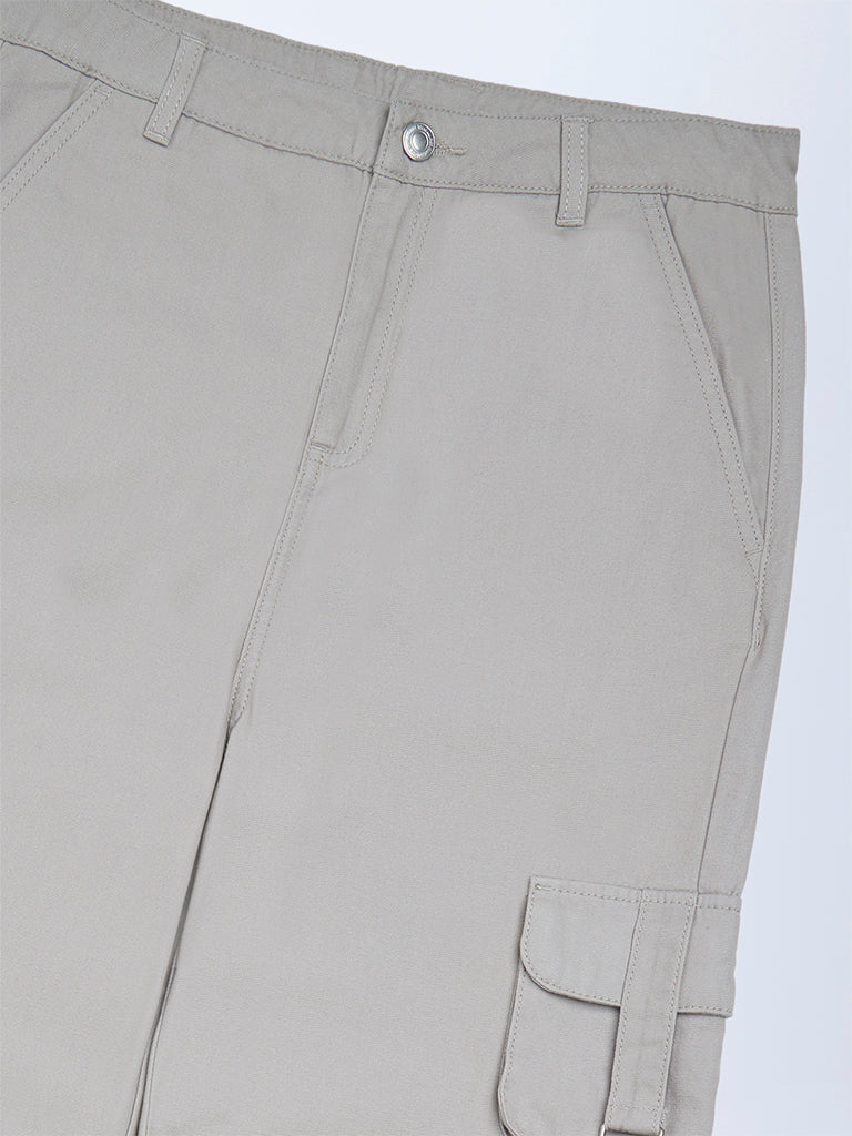 Girls Grey Cargo-Style Mid-Rise Cotton Trousers