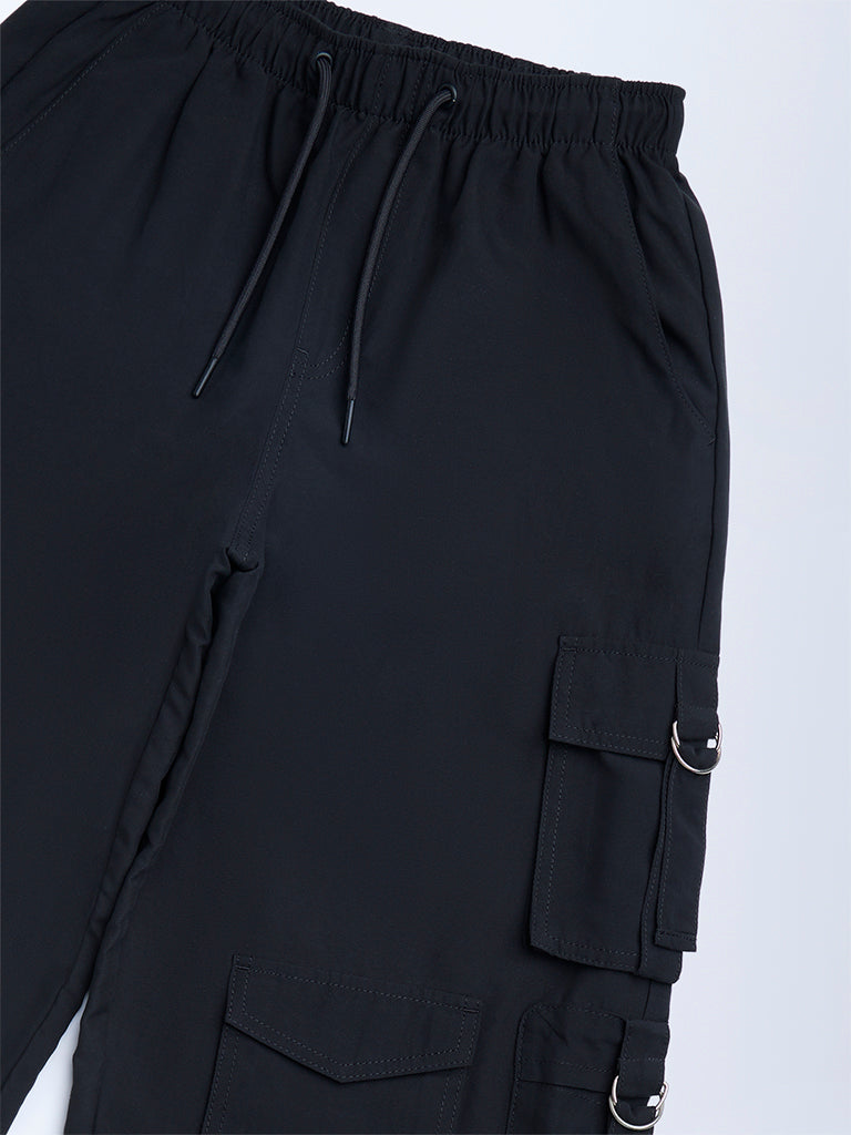 Girls Black High-Rise Joggers