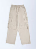 Girls Beige Cargo-Style Mid-Rise Joggers