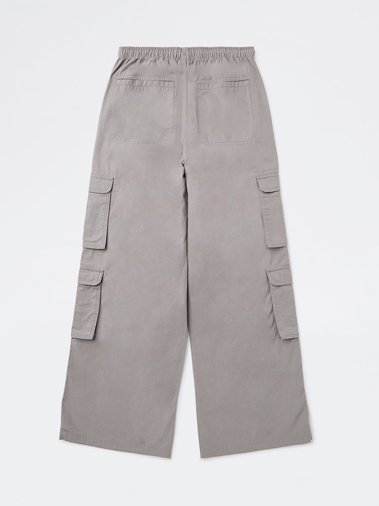 Girls Grey Cargo-Style Mid-Rise Cotton Pants